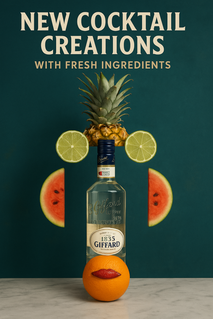 bouteille de cocktail entourer de fruit